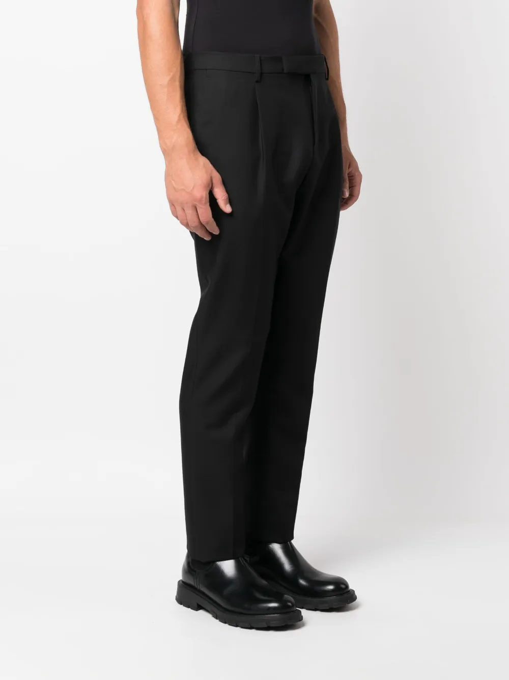 Shop Lardini Pressed-crease Tapered-leg Trousers In Black