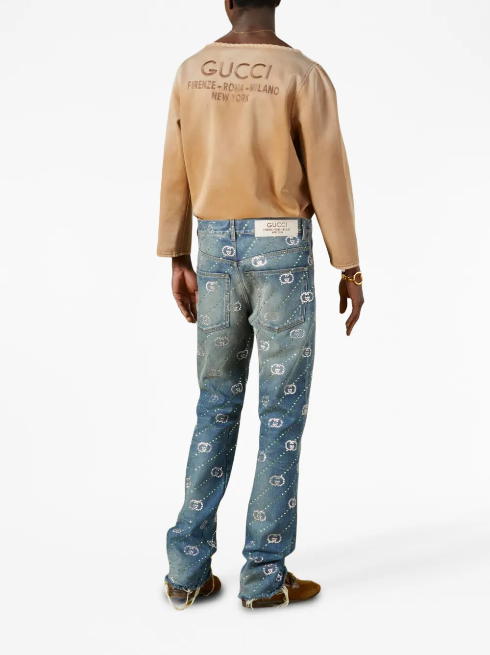 Gucci Embroidered Cotton Denim Top For Men In Neutrals