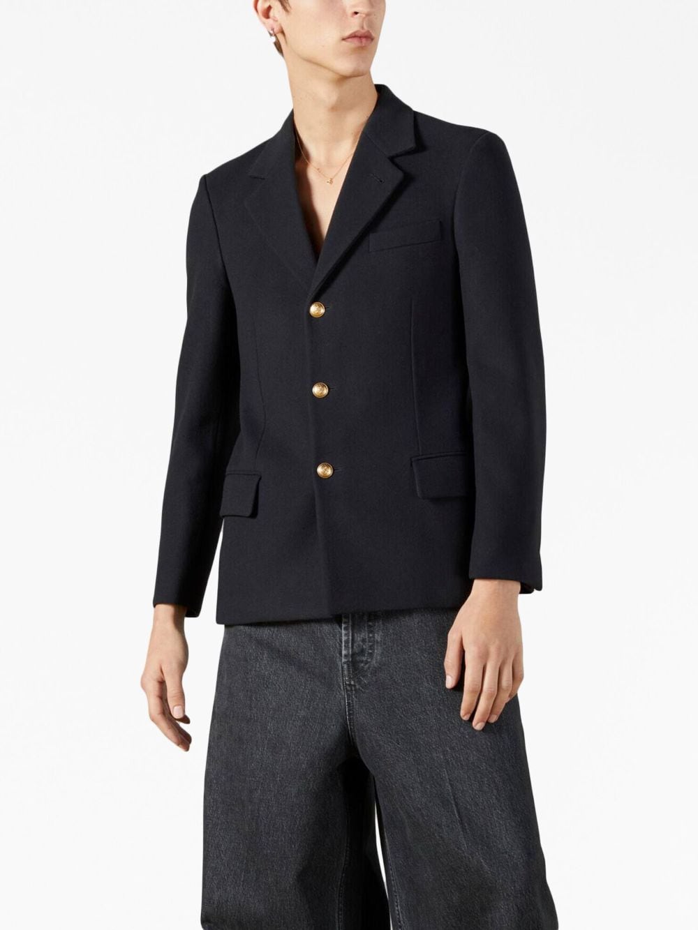 Shop Gucci Embossed-buttons Wool Single-breasted Blazer In 4240 Blu