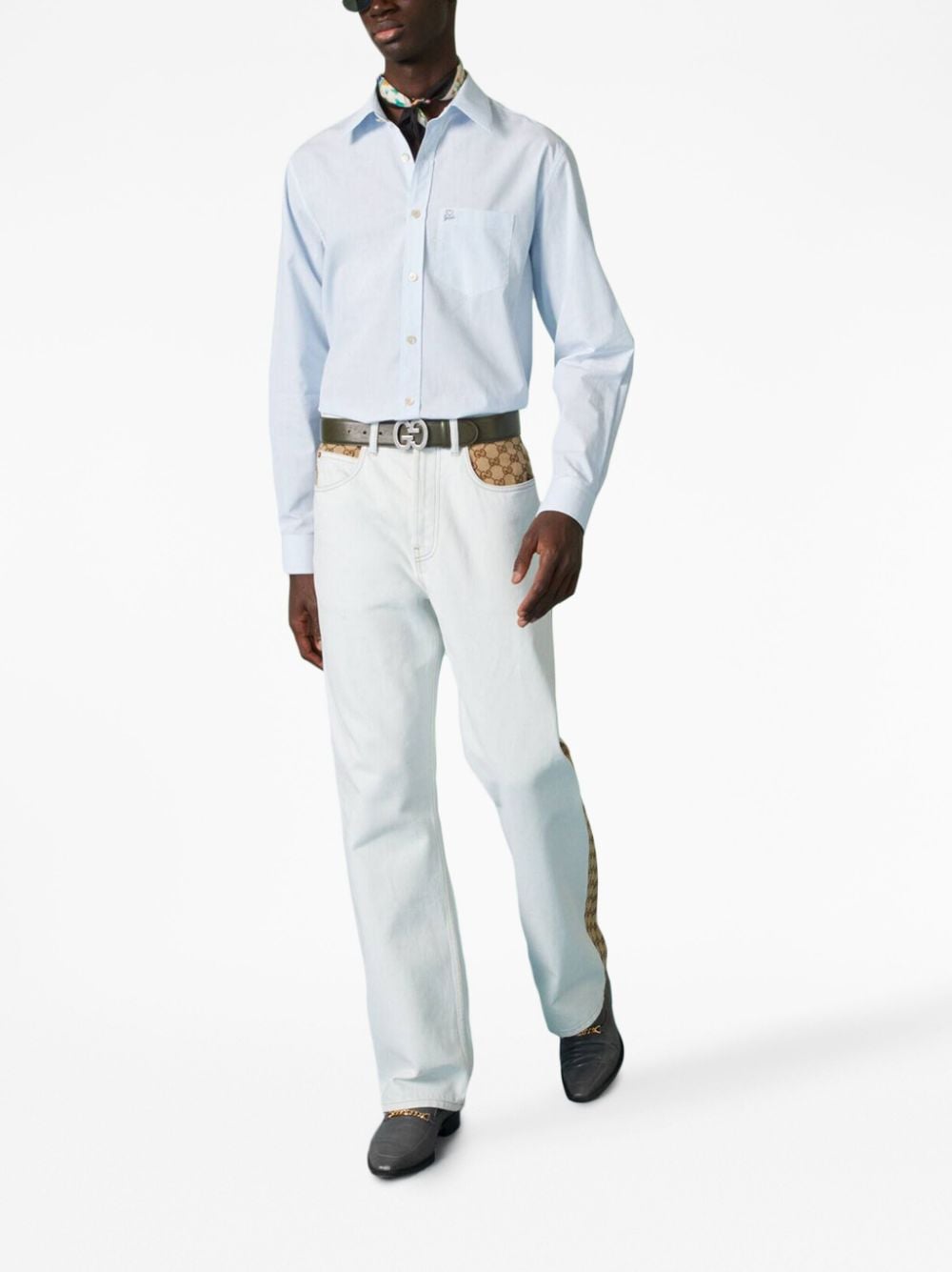 Gucci striped long-sleeve cotton shirt - Blauw