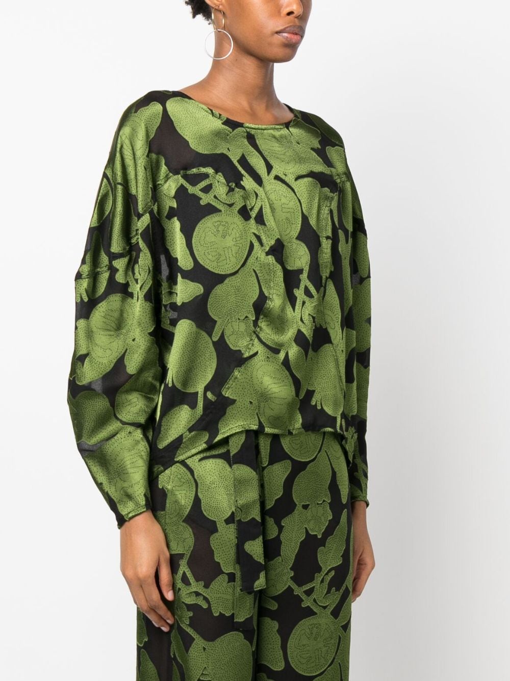 Shop Henrik Vibskov Graphic-print Cropped Blouse In Green