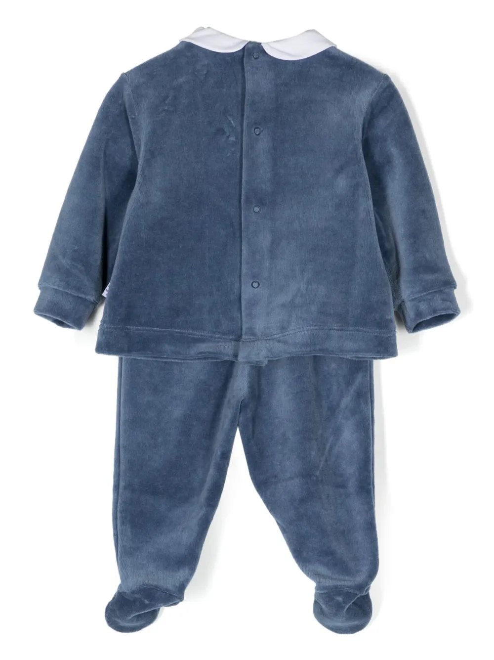 Il Gufo Peter Pan-collar velvet babygrow (set of two) - Blauw