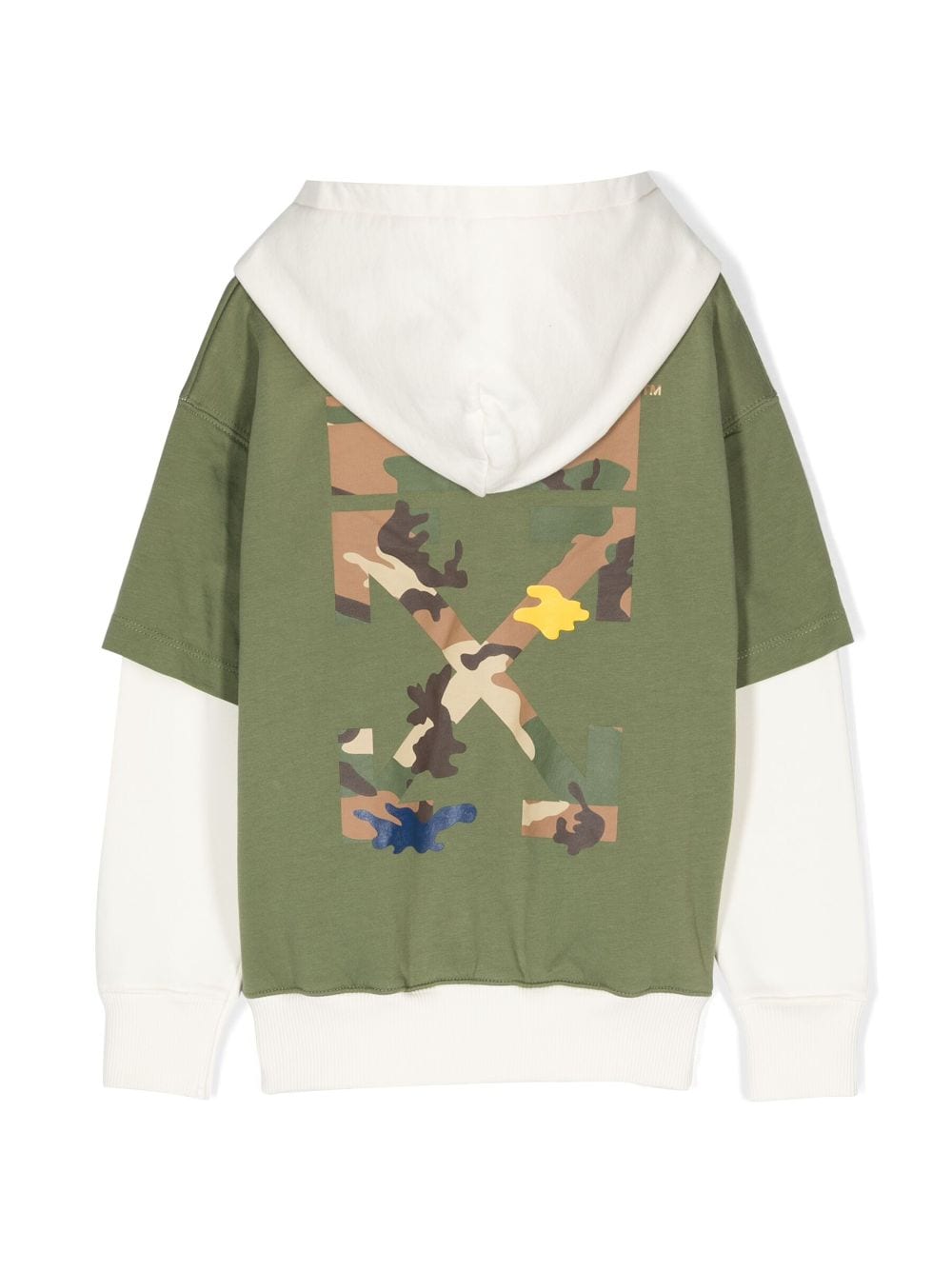 Shop Off-white Layered Logo-print Cotton Hoodie In Green