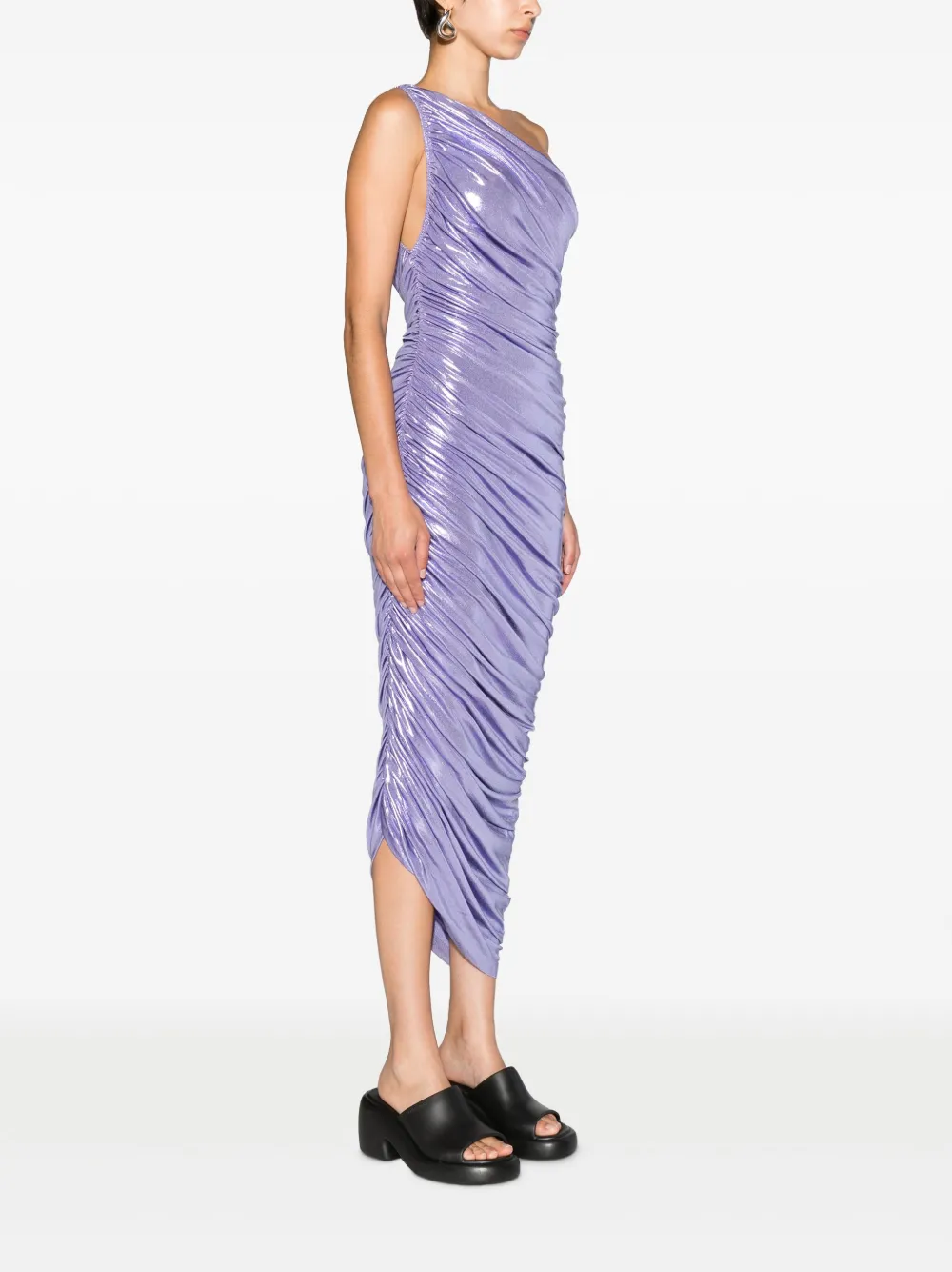 Norma Kamali Diana Asymmetric Draped Midi Dress In Purple