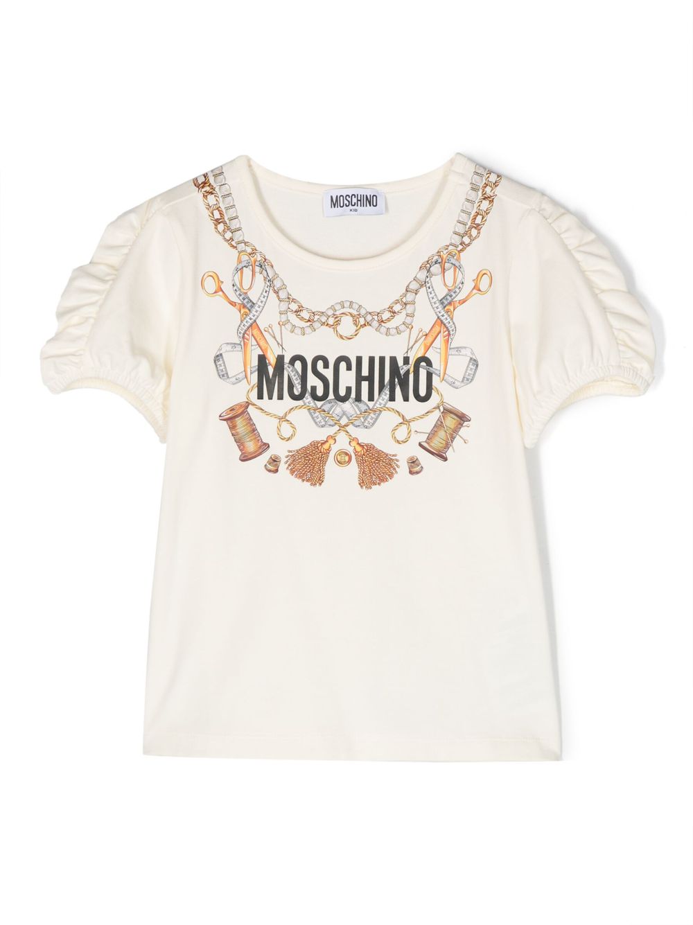Moschino Kids' Logo-print Ruffled-detail T-shirt In Neutrals