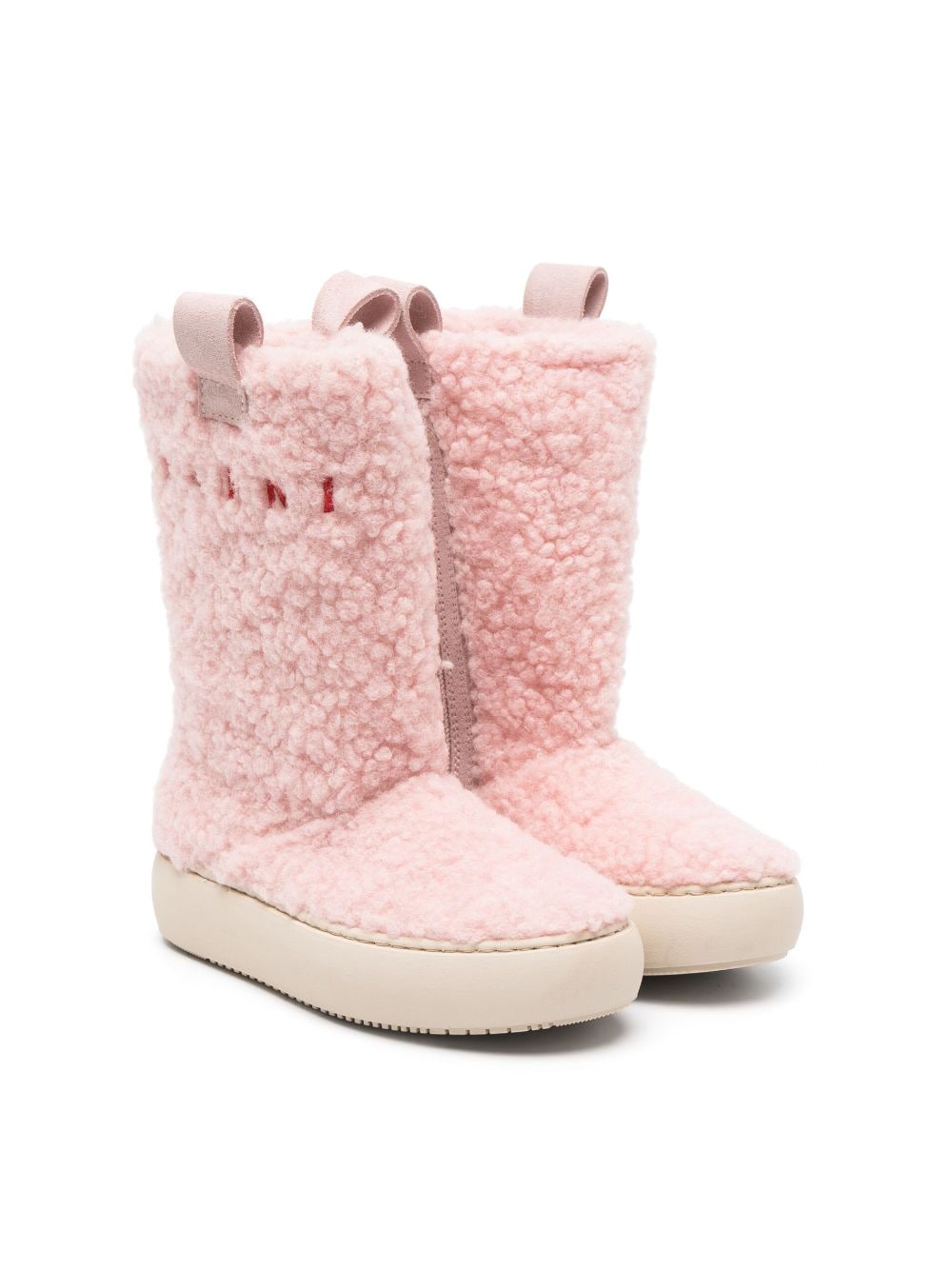 Marni Kids' Logo-embroidered Shearling-detail Boots In Pink