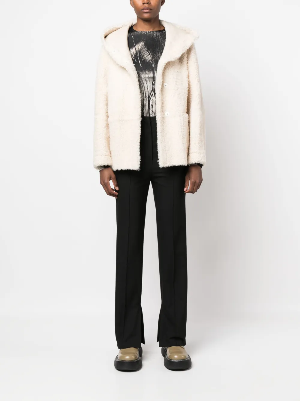 FURLING BY GIANI shearling reversible hooded jacket - Beige