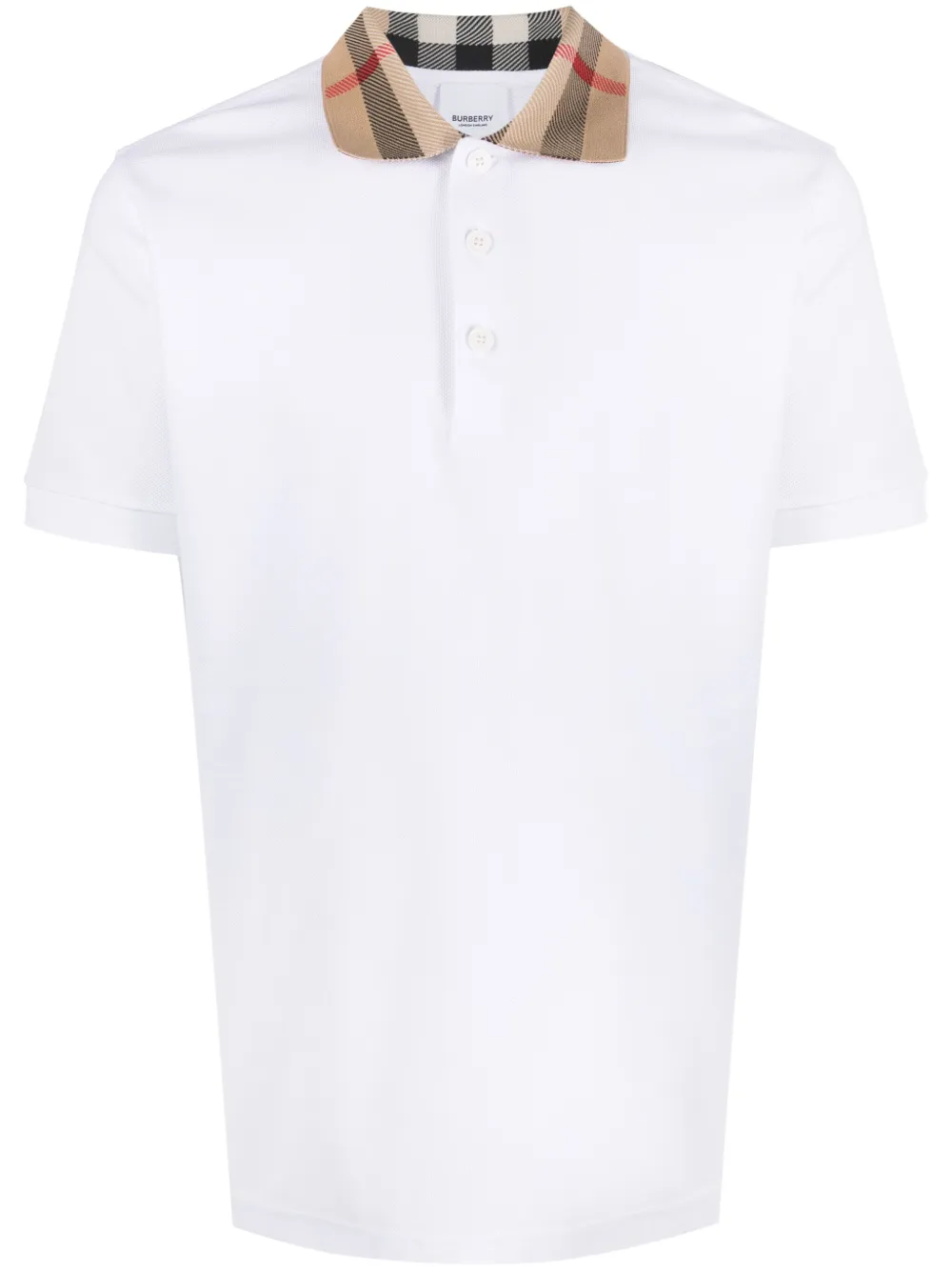 Burberry Check-collar White Polo Shirt With Three-button Placket