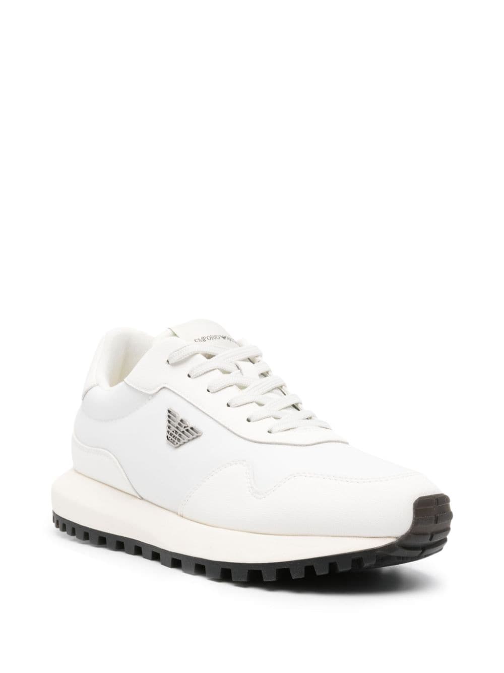 Shop Emporio Armani Logo-plaque Calf Leather Sneakers In White
