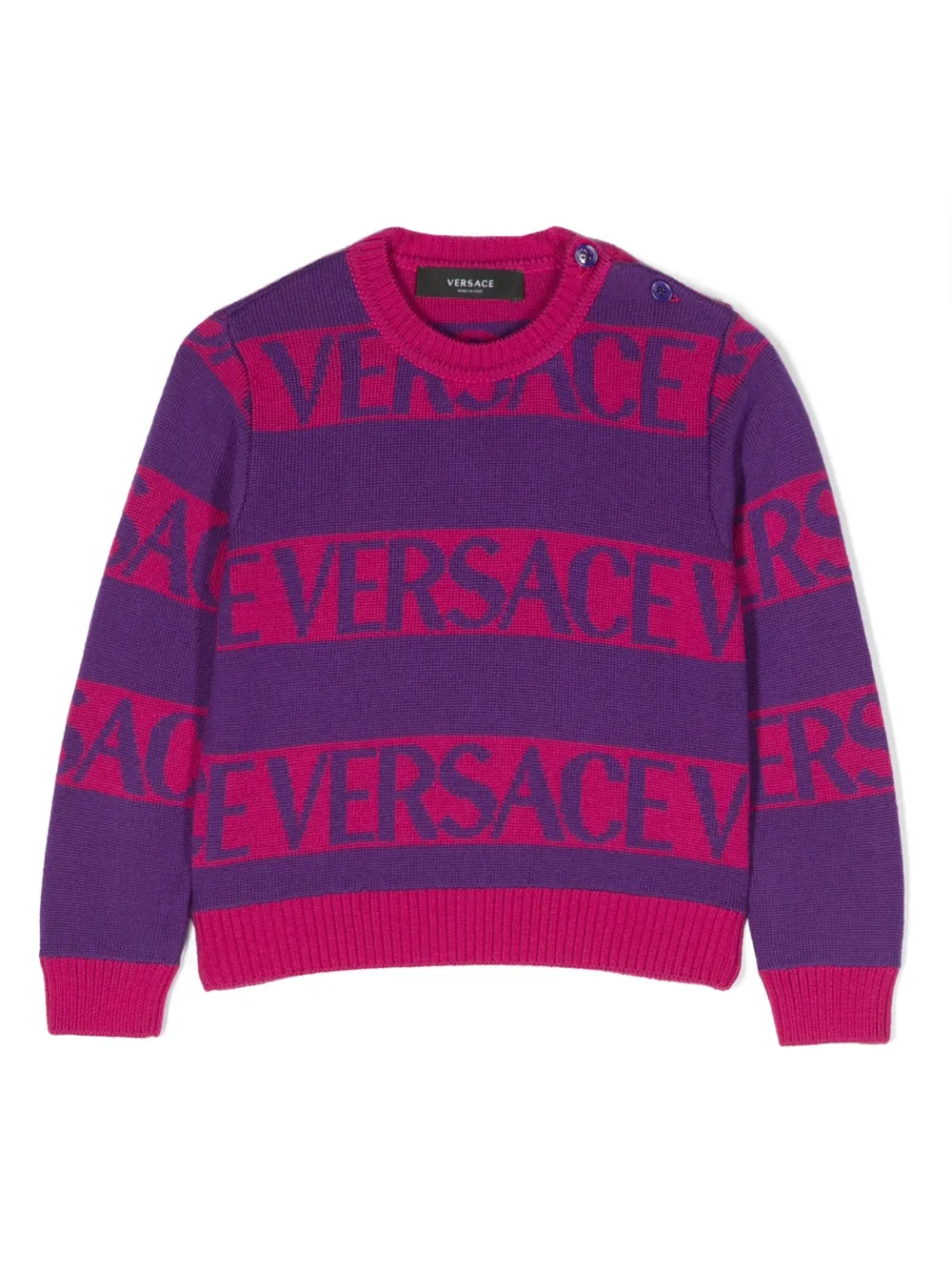 Versace Kids pull en maille intarsia à logo - Rose Top Merken Winkel