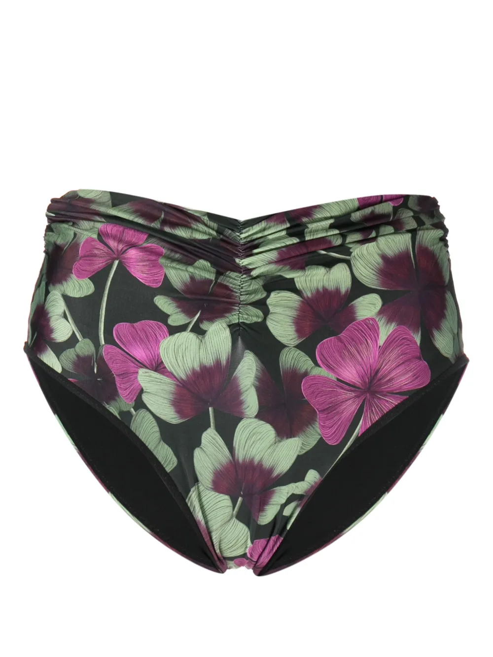 floral-print ruched bikini bottoms
