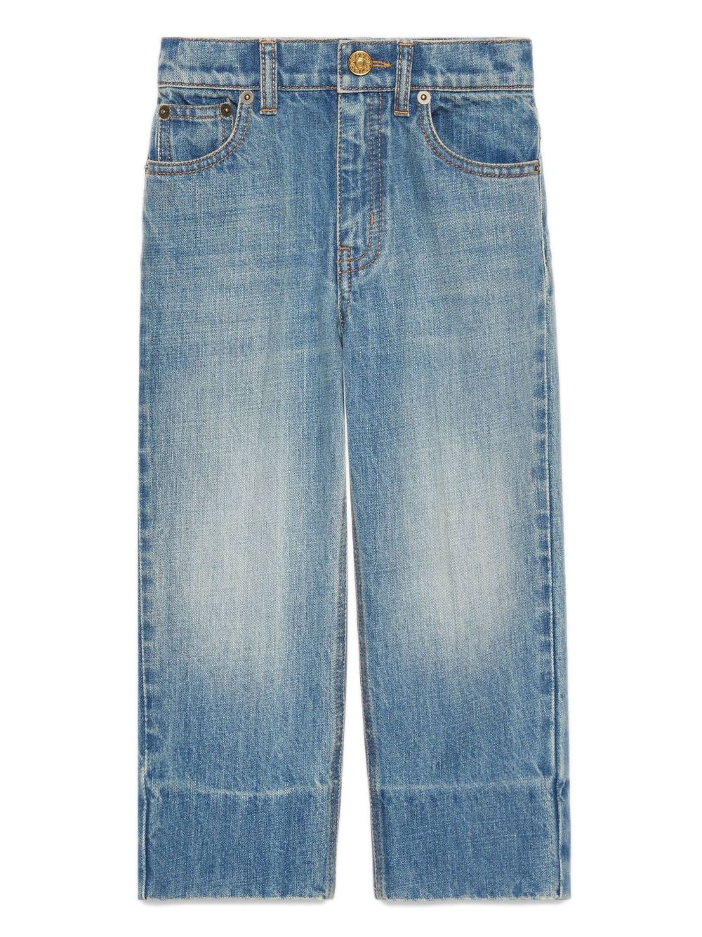 Gucci Kids' Whiskering-effect Mid-rise Straight-leg Jeans In 4452 Blu
