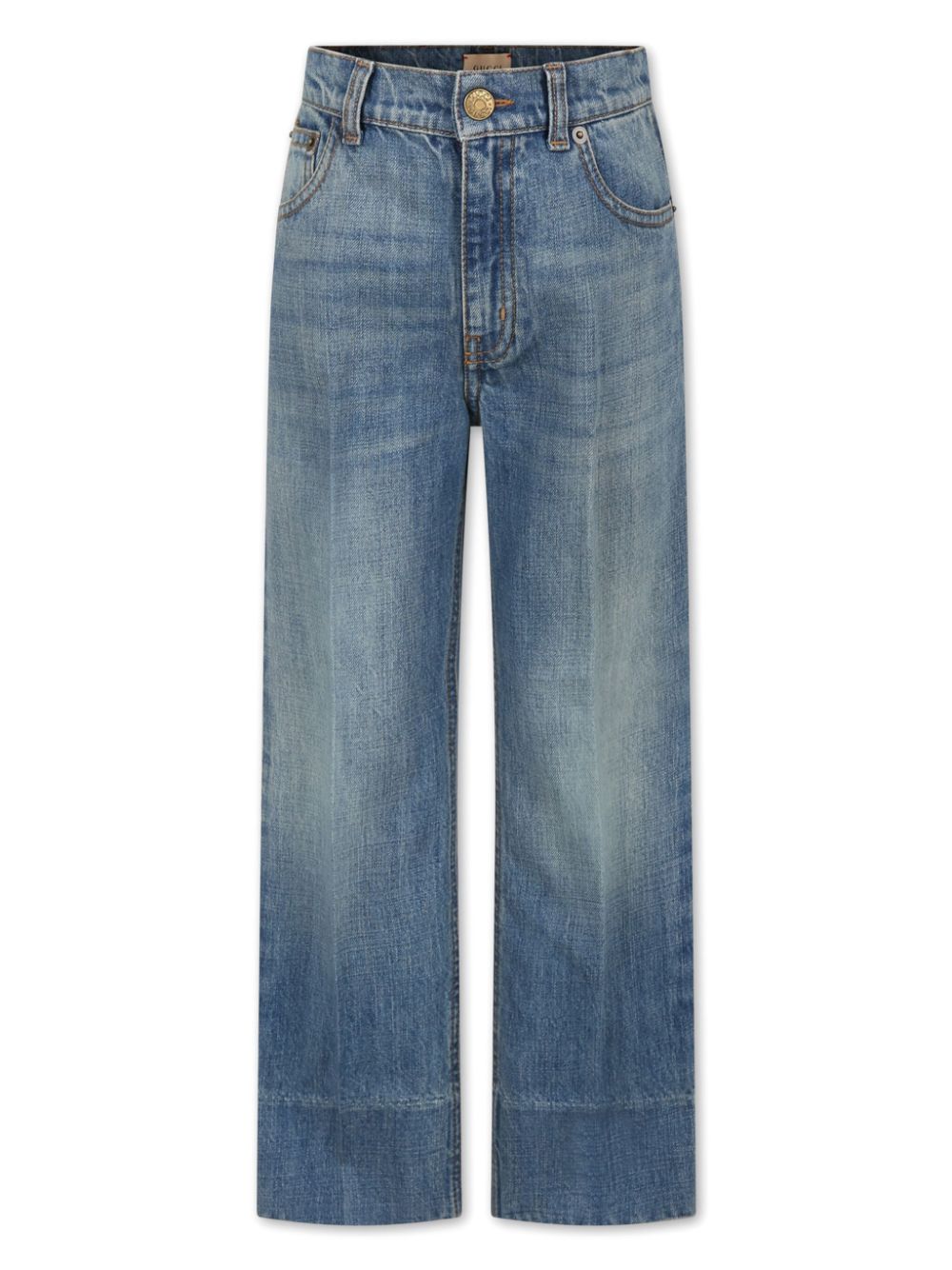 Gucci Kids whiskering-effect mid-rise straight-leg jeans - Blue