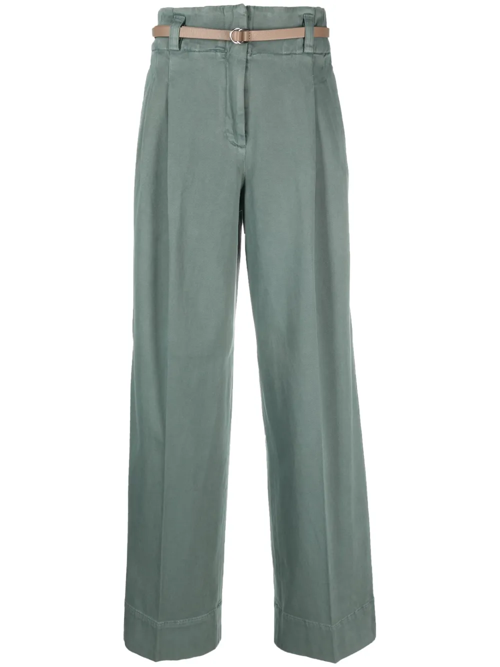 Peserico Pleated Wide-leg Gabardine Pants In Green