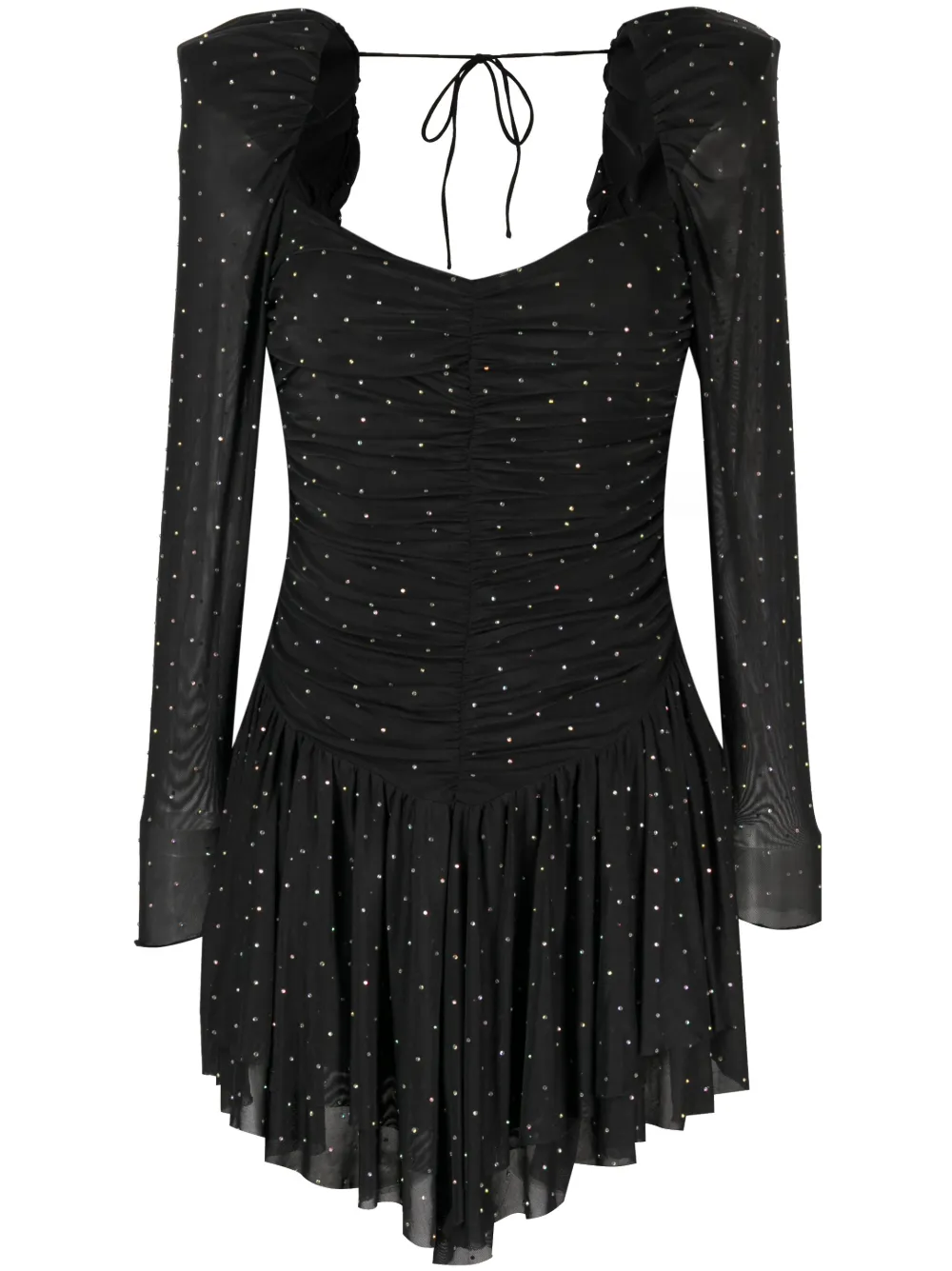 Rotate Birger Christensen Rhinestone-embellished Ruffle Mesh Mini Dress In Black