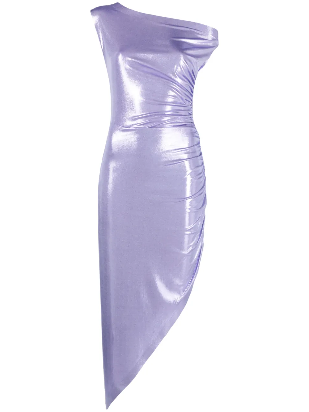 Norma Kamali Diana Asymmetric Draped Midi Dress In Purple