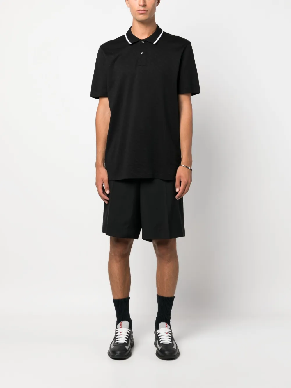 BOSS monogram-jacquard cotton polo shirt - Zwart