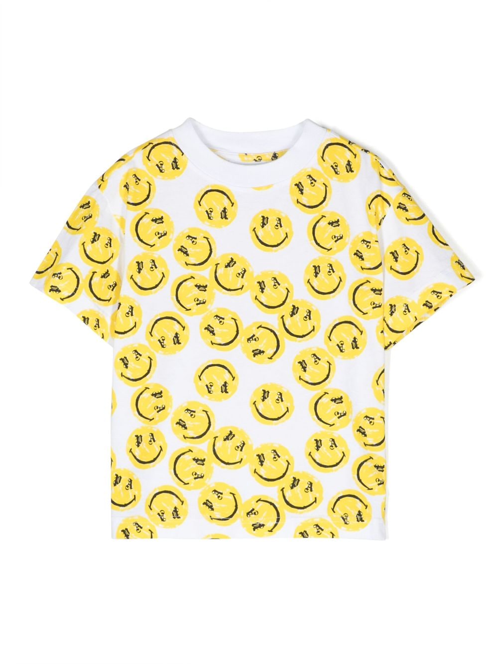 Palm Angels Kids' Smiley-print Cotton T-shirt In White