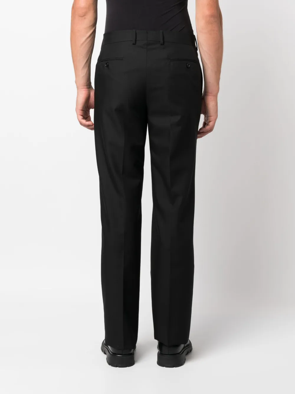 Shop Lardini Pressed-crease Tapered-leg Trousers In Black