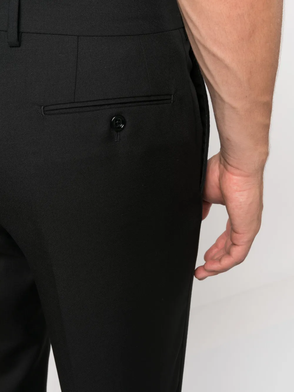 Shop Lardini Pressed-crease Tapered-leg Trousers In Black