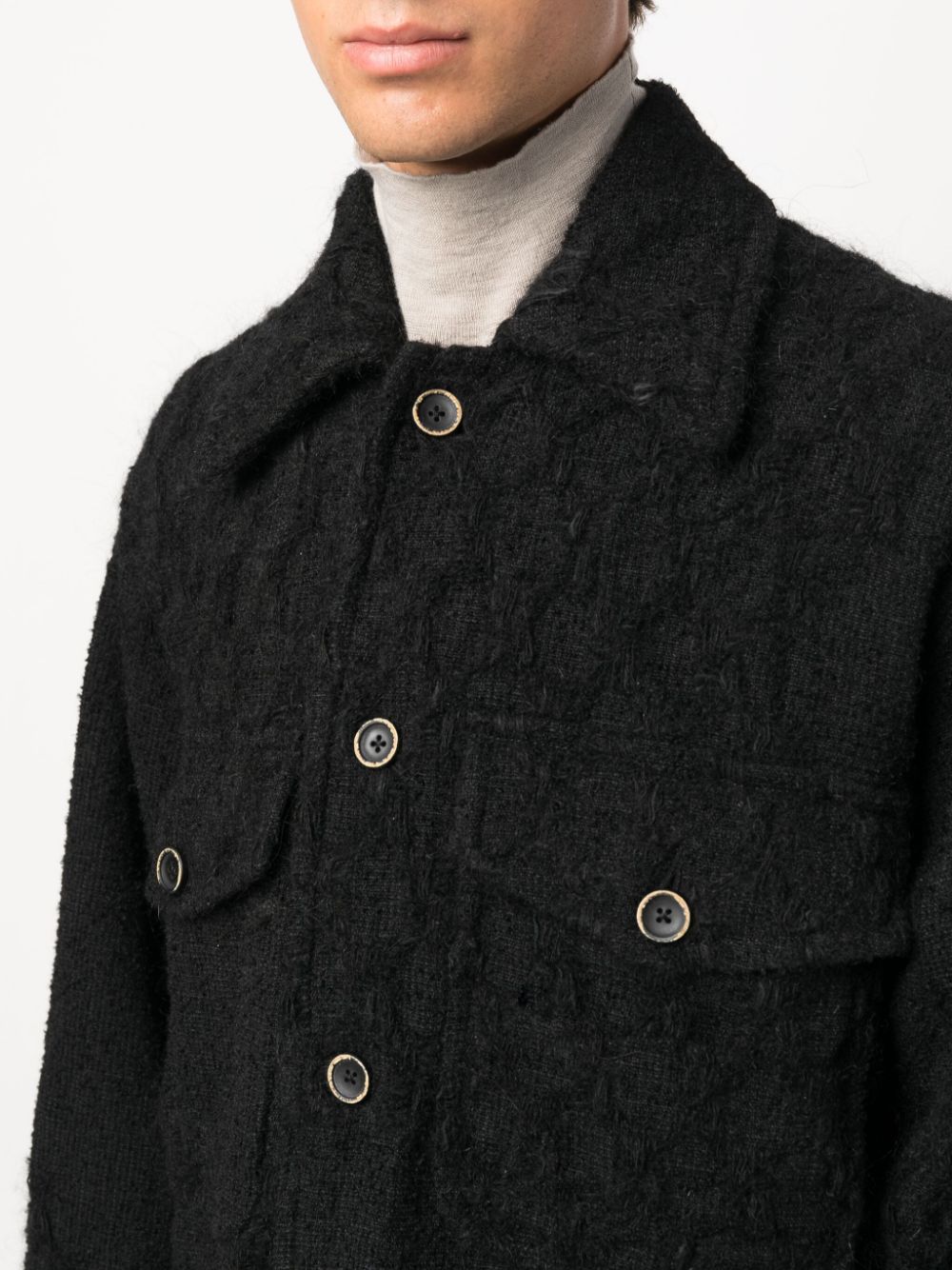 Shop Uma Wang Distressed-effect Knitted Shirt Jacket In Schwarz