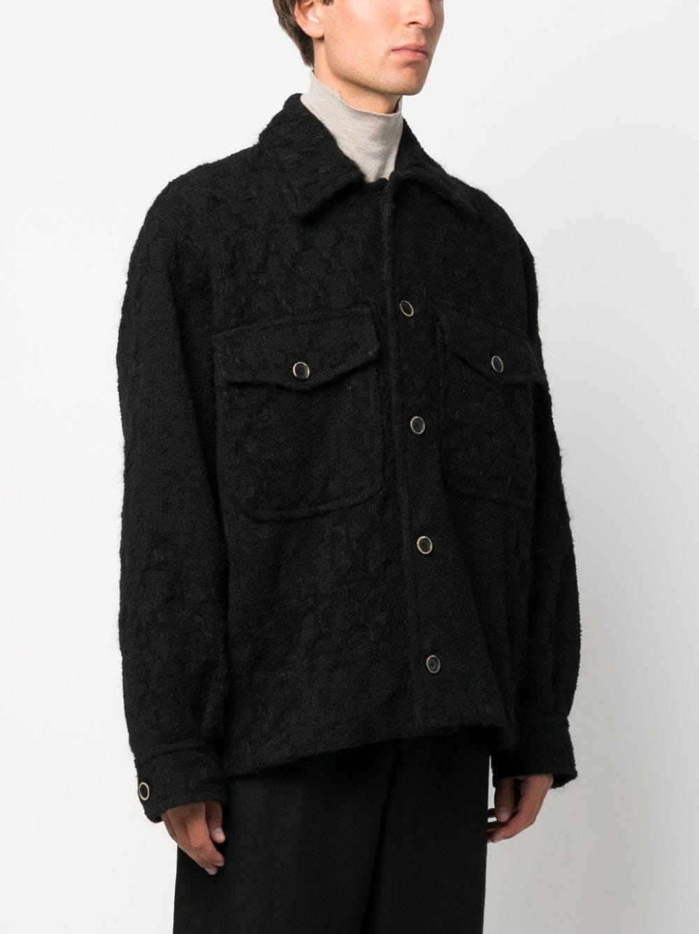 Shop Uma Wang Distressed-effect Knitted Shirt Jacket In Schwarz