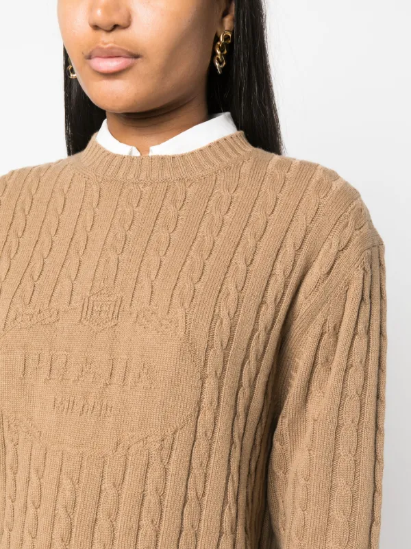 Prada logo-intarsia cable-knit Jumper | Brown | FARFETCH PL