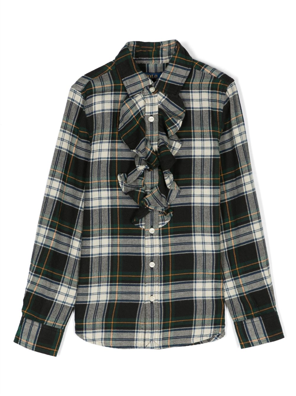 POLO RALPH LAUREN KIDS plaid-check ruffled cotton shirt - Green