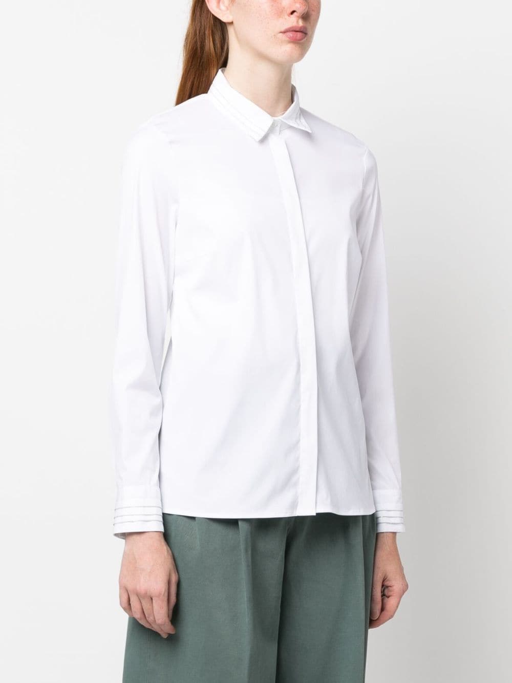 Shop Peserico Bead-embellished Long-sleeve Shirt In White