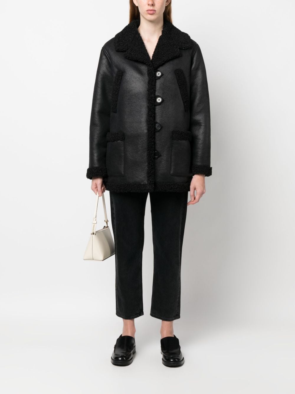 Shop Apc Faux-leather Shearling Jacket In Black