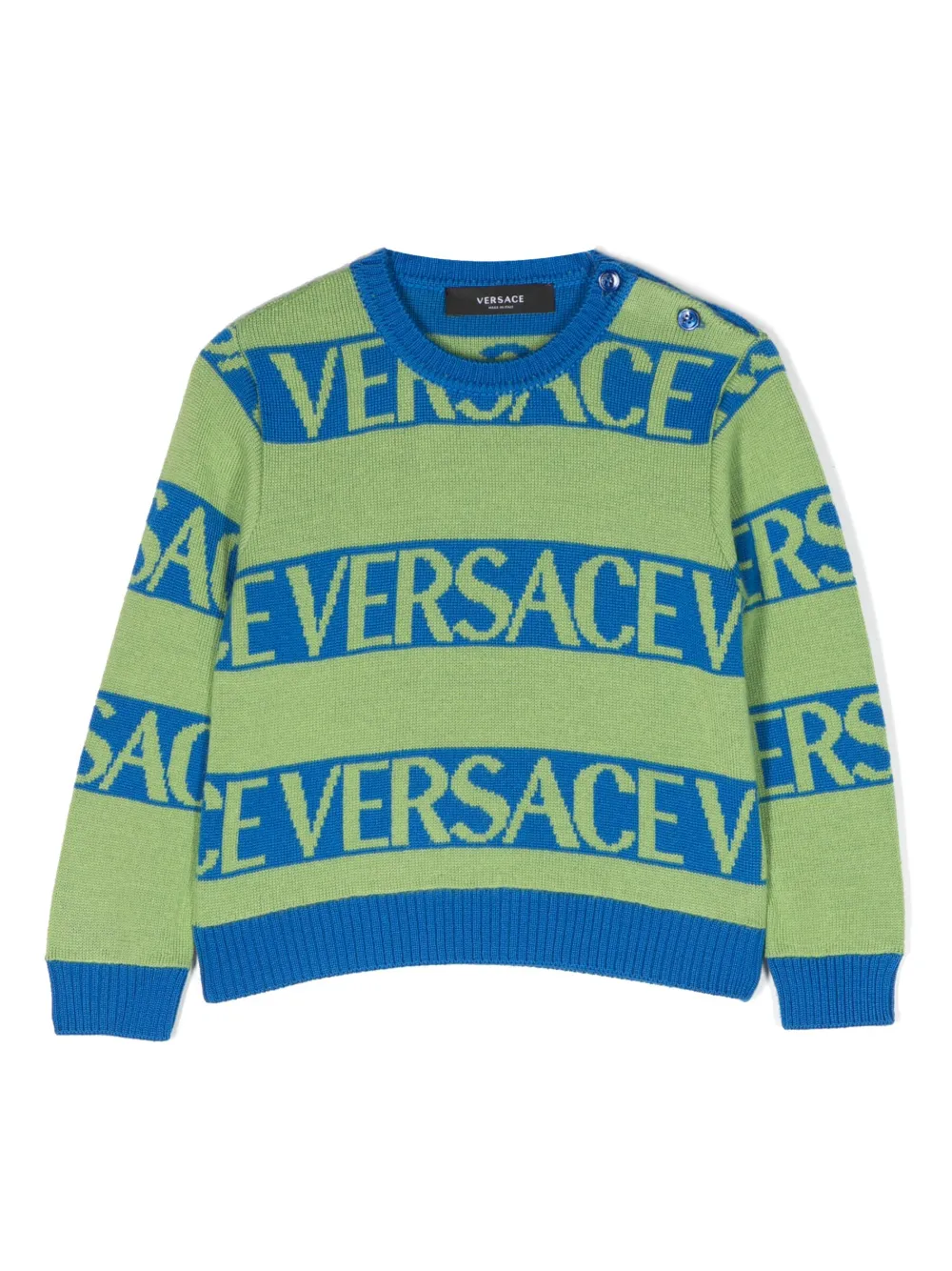 Versace Kids pull en maille intarsia à logo - Bleu Top Merken Winkel