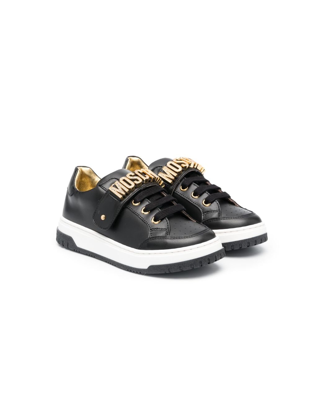 Moschino Kids logo-lettering leather sneakers - Black