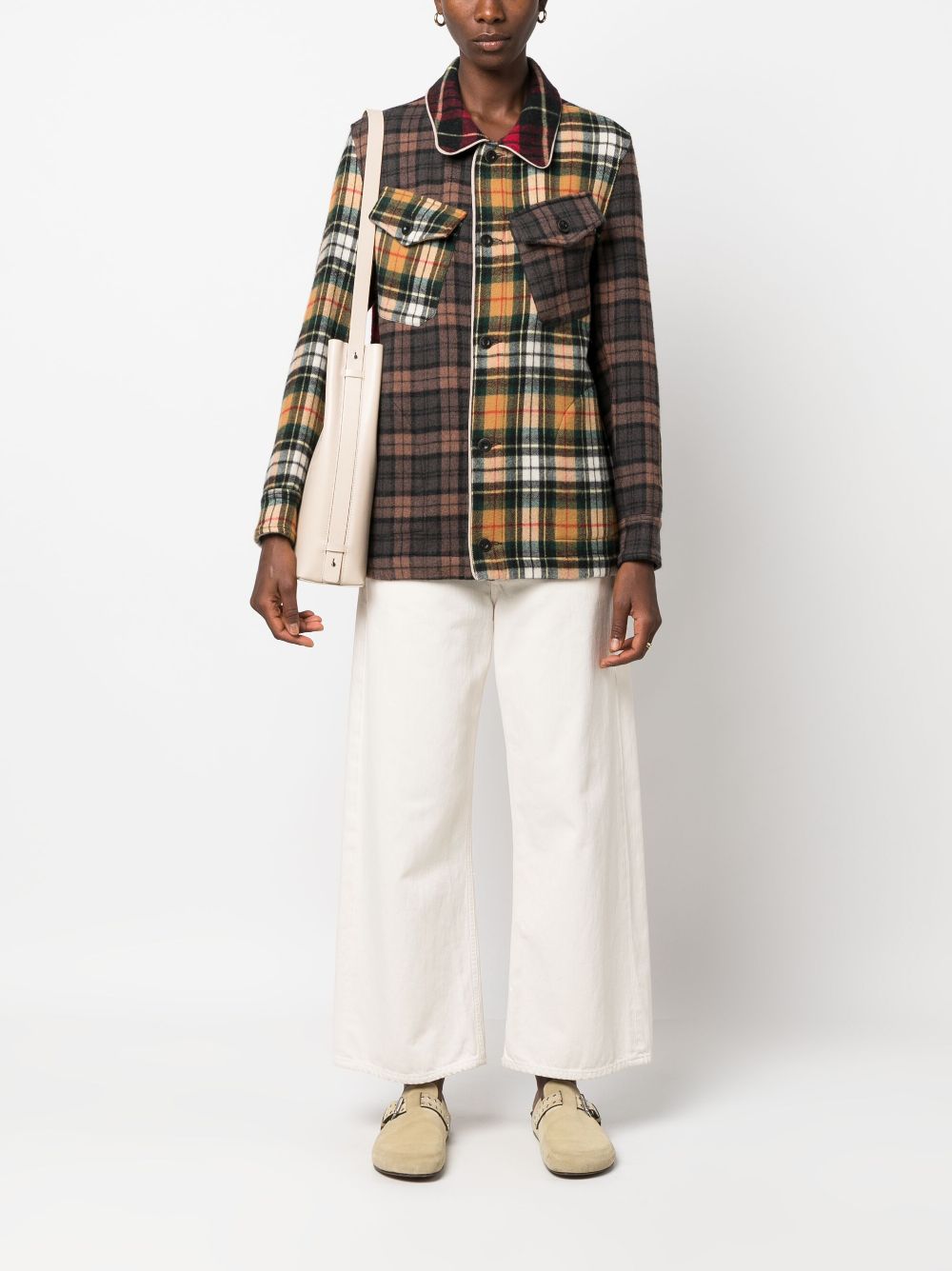 Pierre-Louis Mascia check-print wool shirt jacket - Bruin