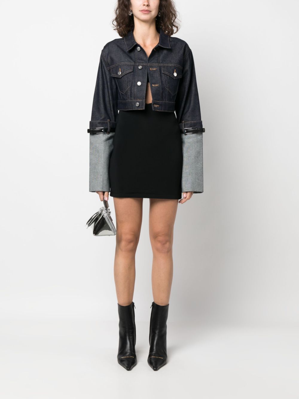 Coperni contrast-sleeve cropped denim jacket - Blauw