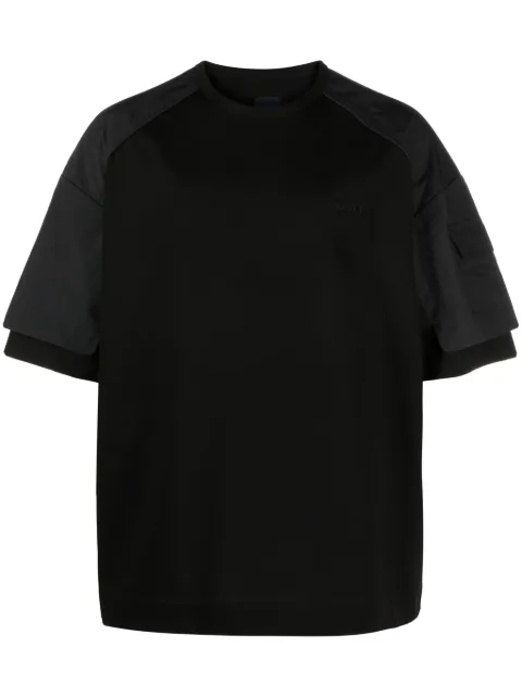 Juun.J logo-embroidered panelled T-shirt