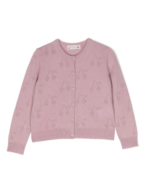 Bonpoint perforated-cherry cashmere cardigan