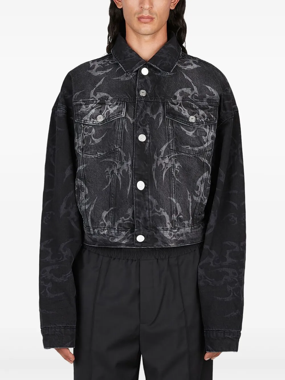 Han Kjobenhavn Laser Tribal Denim Jacket In Black