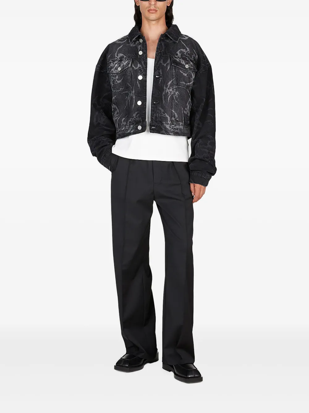 Han Kjobenhavn Laser Tribal Denim Jacket In Black