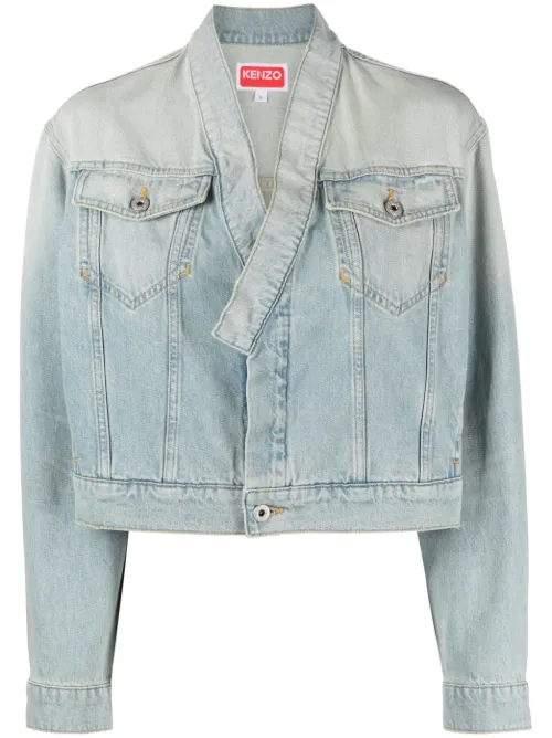 Veste en jean crop à effet délavé - Kenzo - Modalova