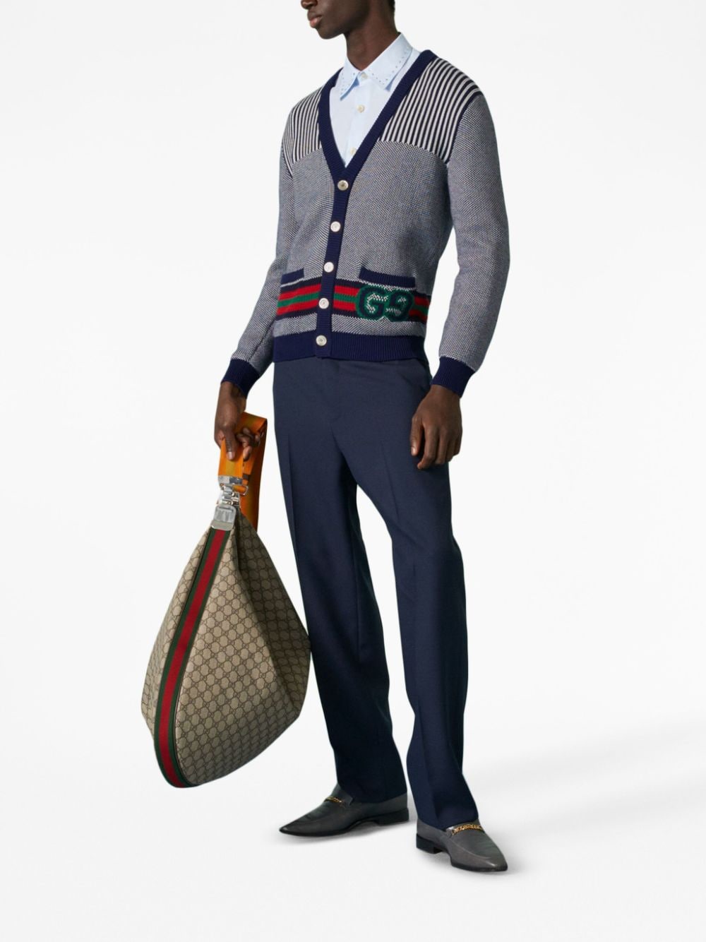 Shop Gucci Interlock G-logo V-neck Cardigan In Blue