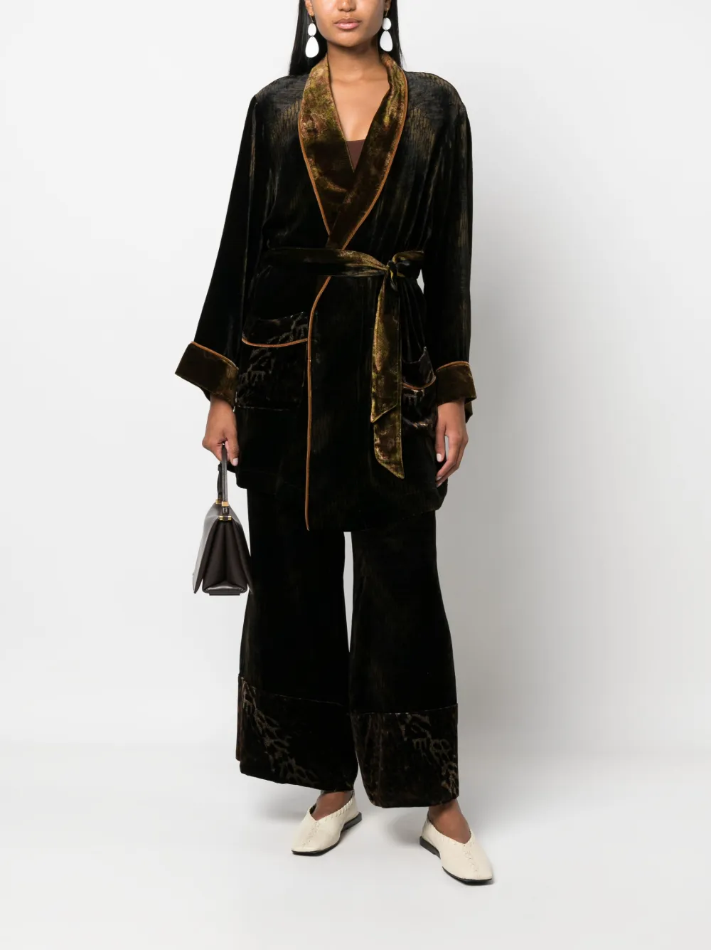 Pierre-Louis Mascia tied-waist velour coat - Zwart