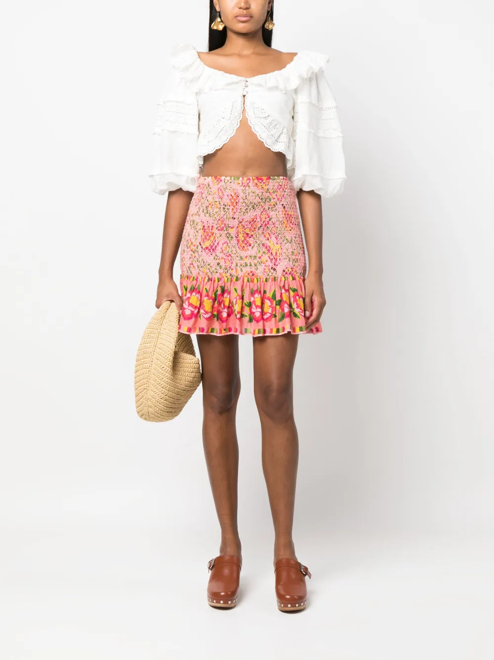 Shop Farm Rio Floral-print High-waist Skirt In Pink