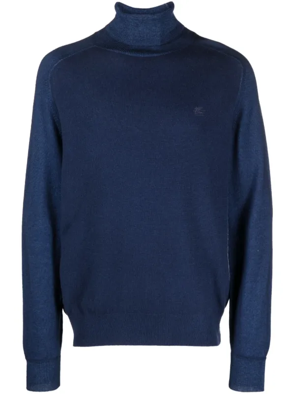 Etro Pegaso-embroidered Roll-neck Jumper in Blue