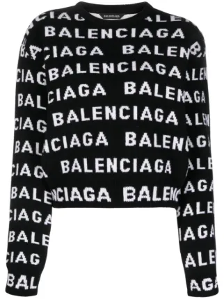 Balenciaga intarsia-logo crew-neck Jumper | Black | FARFETCH