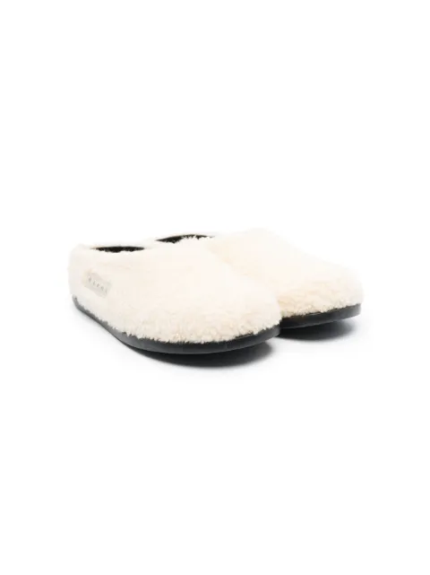 Marni Kids logo-patch faux-shearling slippers