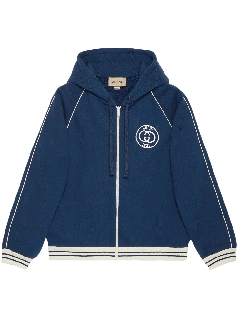 Gucci Interlocking G Logo-patch Zipped Hoodie In 4030 Blu