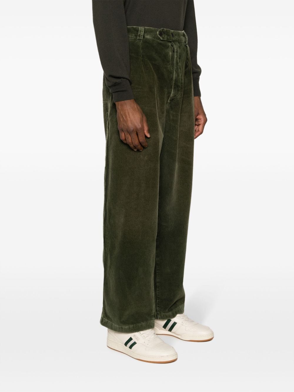 Shop Polo Ralph Lauren Logo-patch Corduroy Straight-leg Trousers In Green