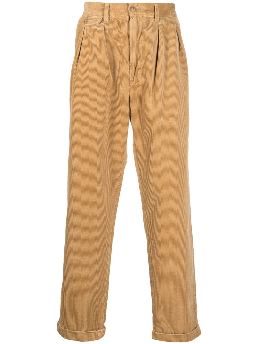 Polo Ralph Lauren Pleated Corduroy Straight-leg Trousers In Braun