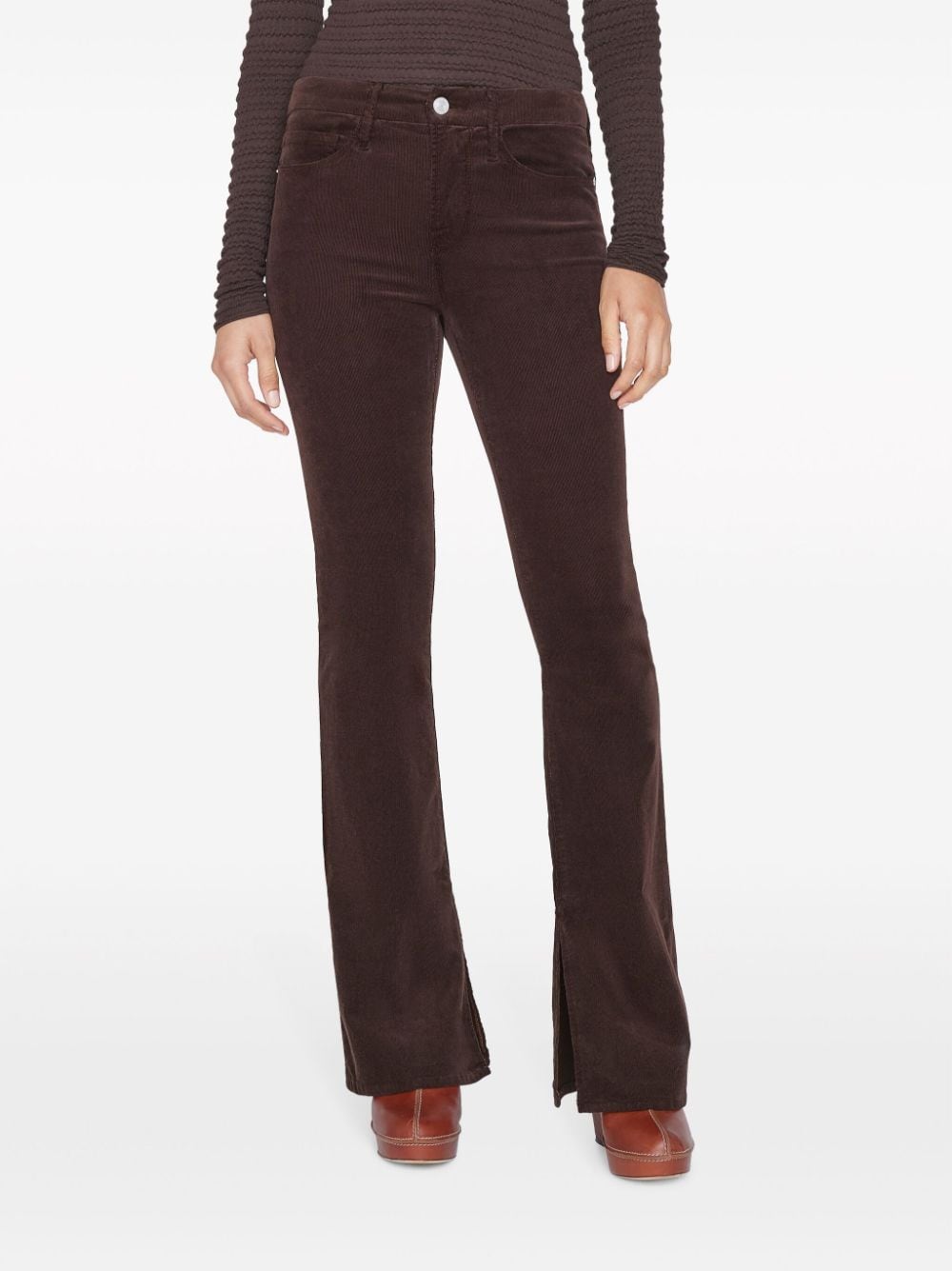 Shop Frame Mid-rise Flared Jeans In Brown