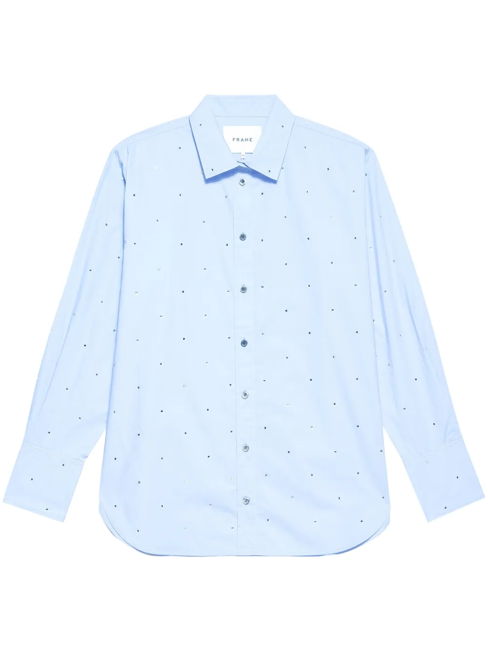 Frame Rhinestone Oversize Organic Cotton Button-up Shirt In Blue